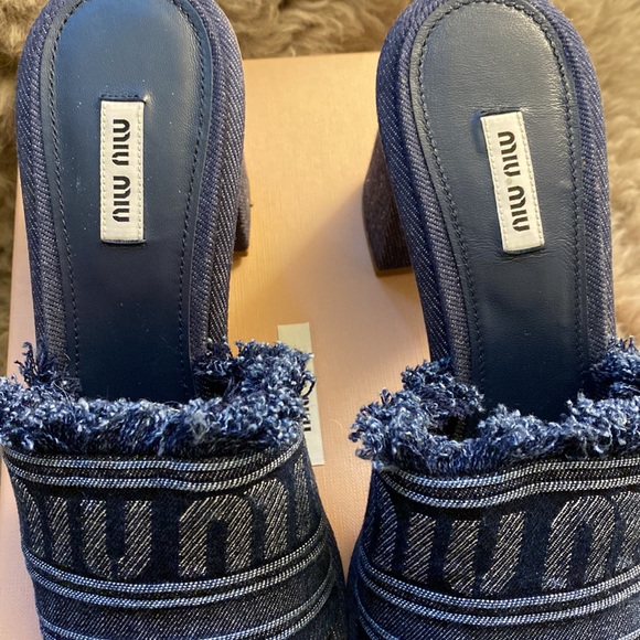 Logo Denim Open-Toe Mules - Picture 7 of 8